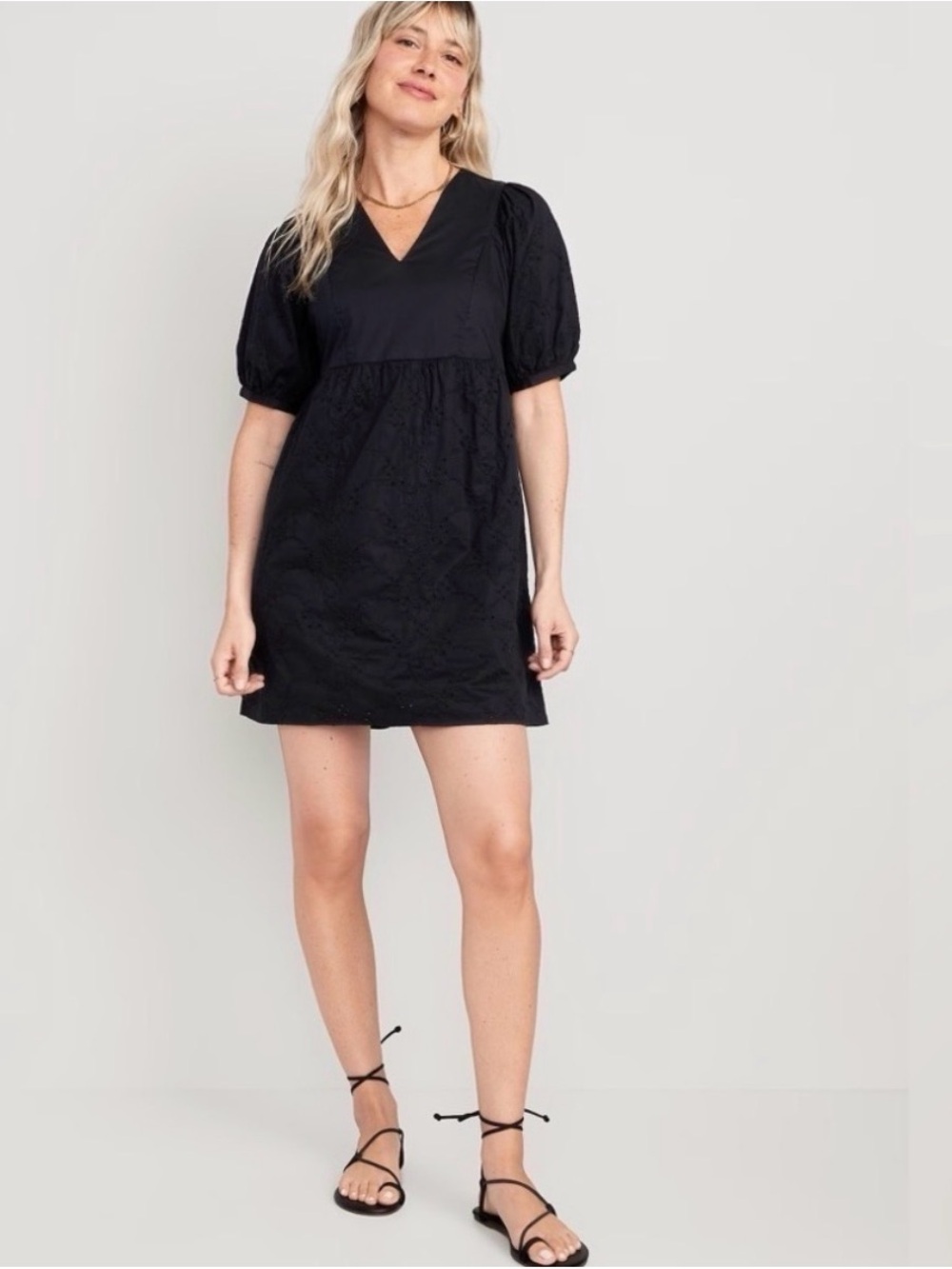 Old Navy Black V-Neck Puff Sleeve Mini Dress